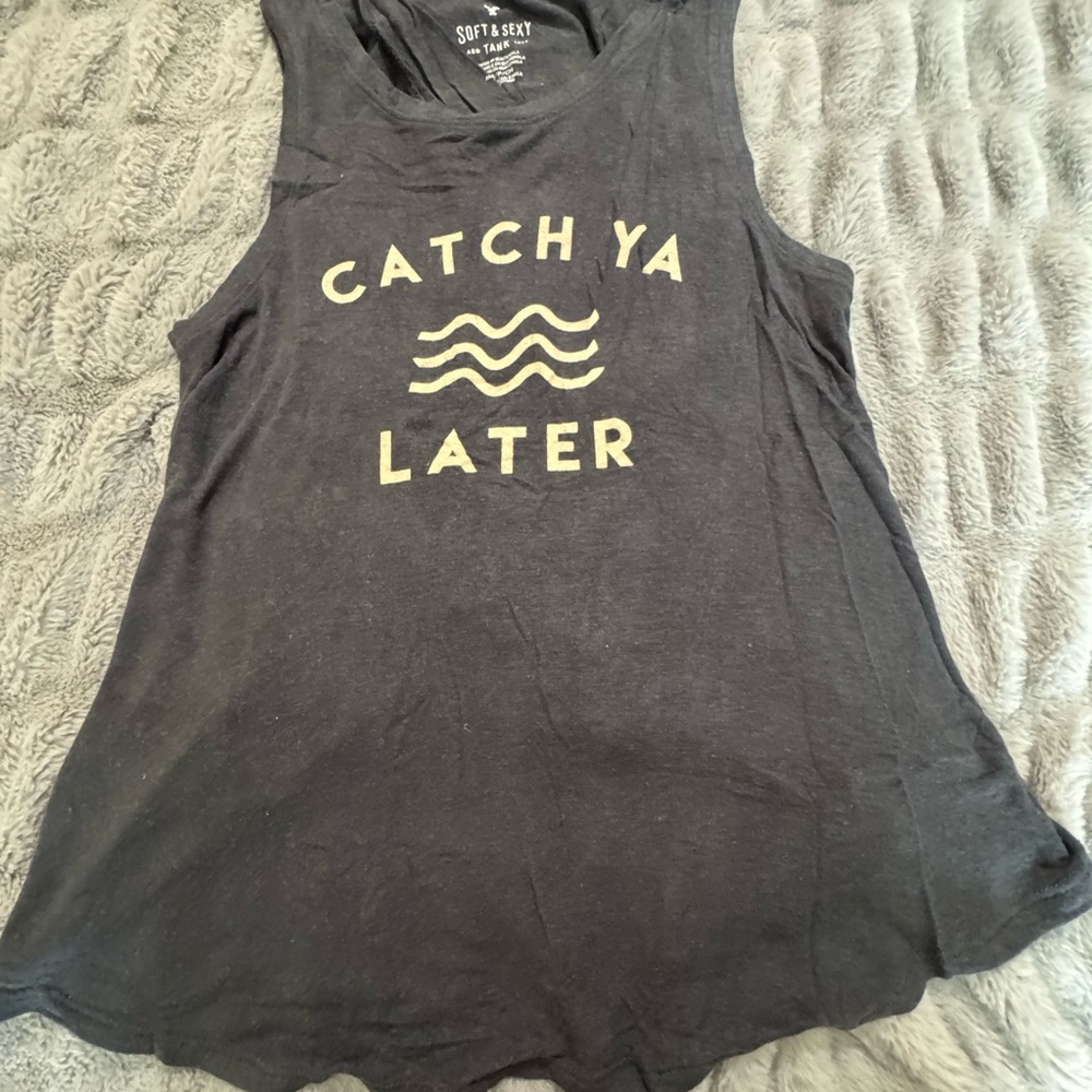 American Eagle Outfitters Black Tank Top with Yellow Print